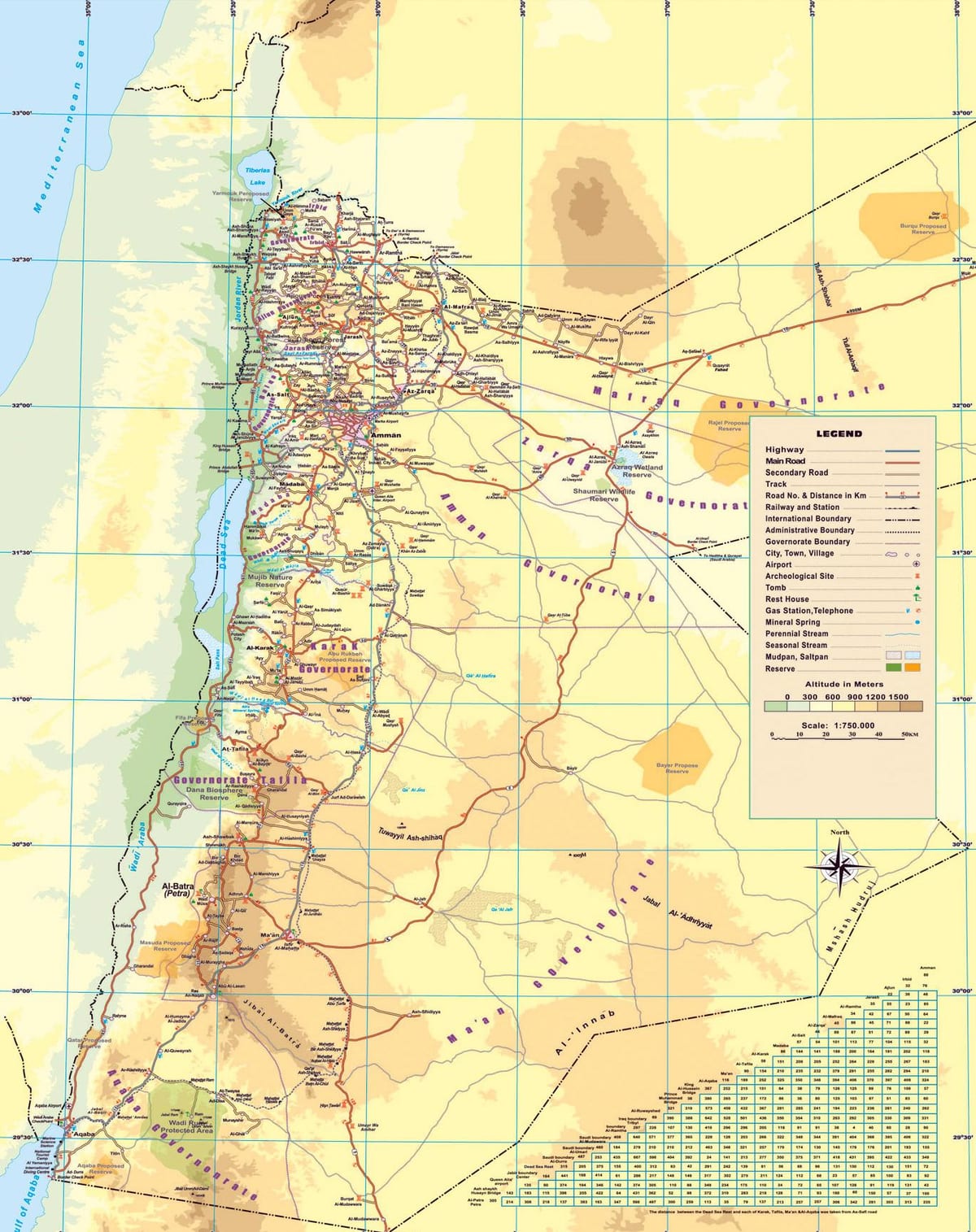 kaart van fysieke kaart van Jordanië