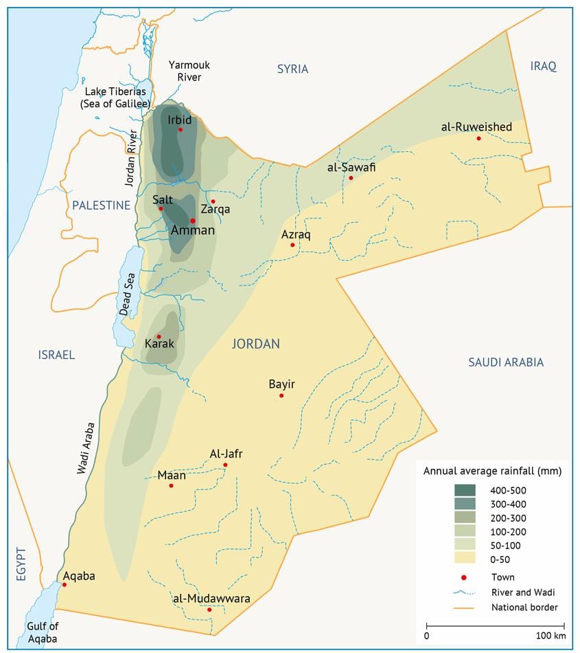kaart van Jordanië geografie