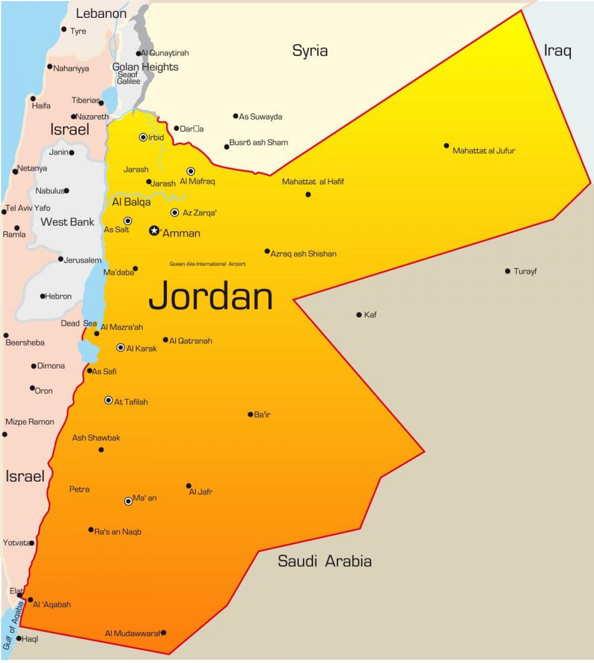kaart van Jordanië midden-oosten