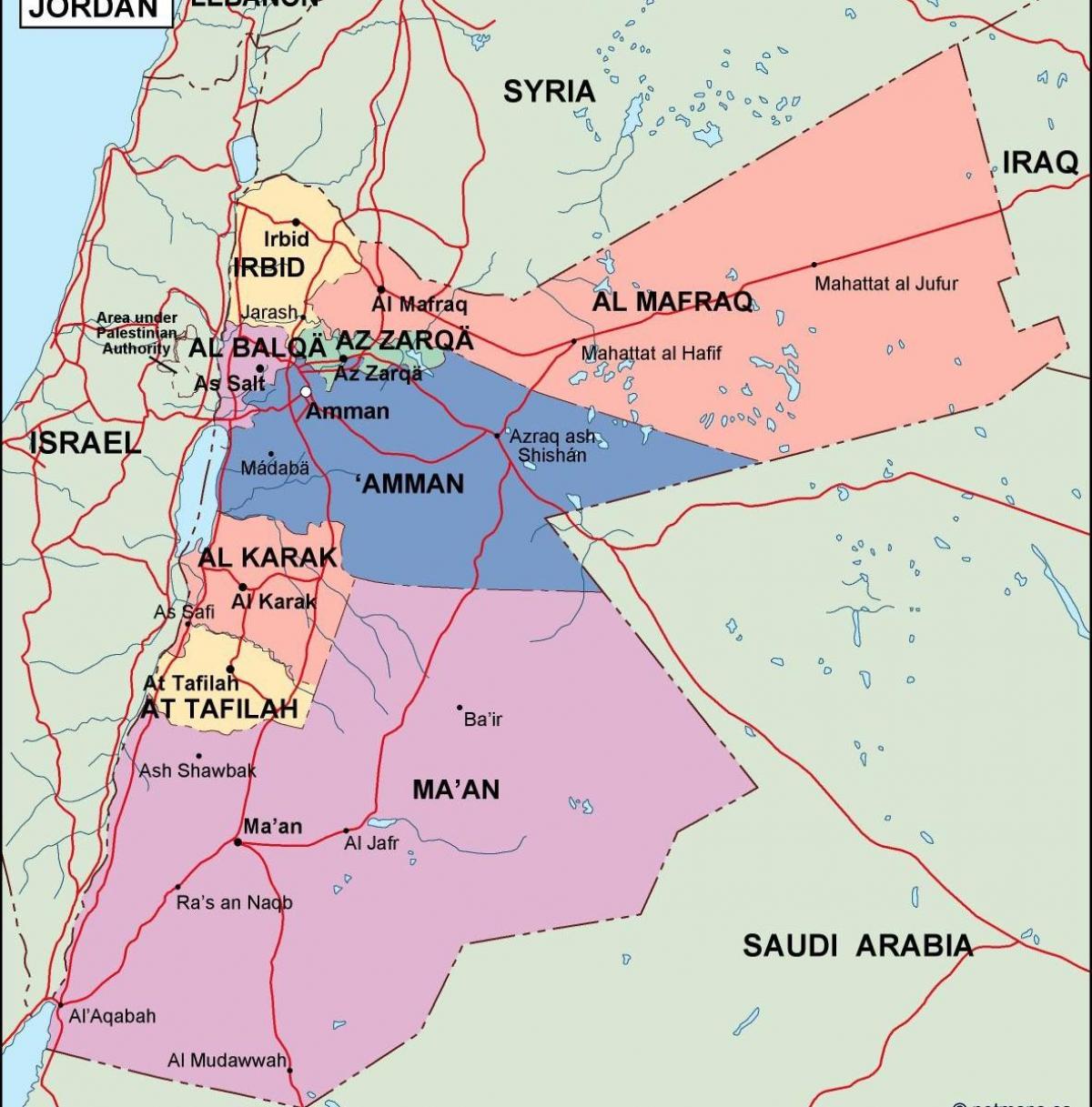 kaart van Jordanië politieke