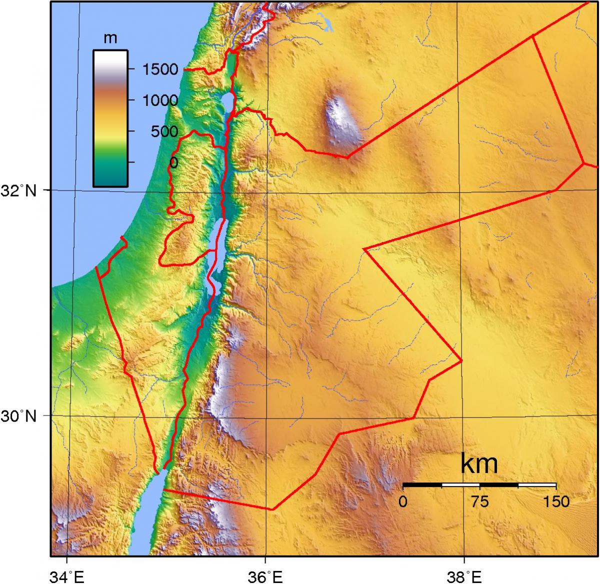 kaart van Jordanië topografische