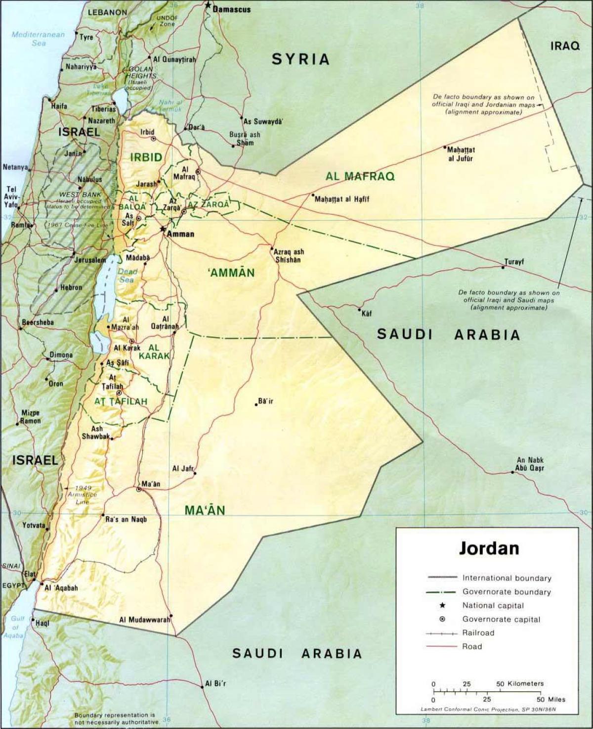 gedetailleerde kaart van Jordanië