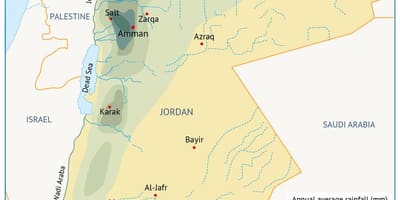 Kaart van Jordanië geografie