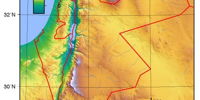 Kaart van Jordanië hoogte