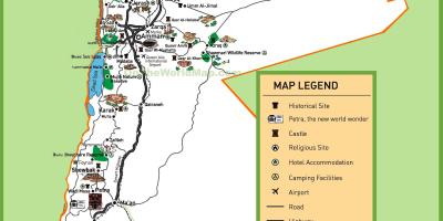 Kaart van Jordanië toeristische sites